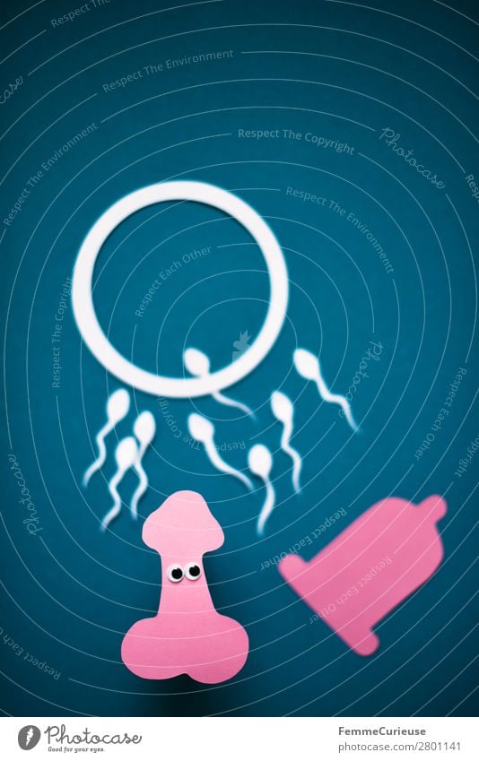 Symbol image for reproduction Family & Relations Sex Sexuality Penis Contraceptive Family planning Condom Egg cell Eyes Simple Sperm Low-cut White Pink