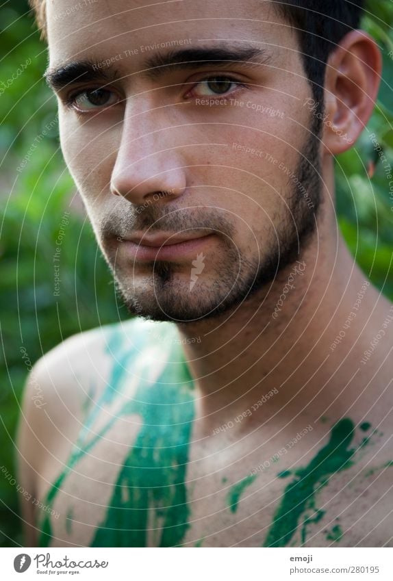 intense Masculine Young man Youth (Young adults) Face 1 Human being 18 - 30 years Adults Facial hair Designer stubble Natural Rebellious Green Earnest