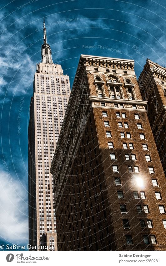 EMPIRE Tourism Sky Clouds Sun Sunlight Beautiful weather New York City USA Americas High-rise Manmade structures Building Architecture Facade Window