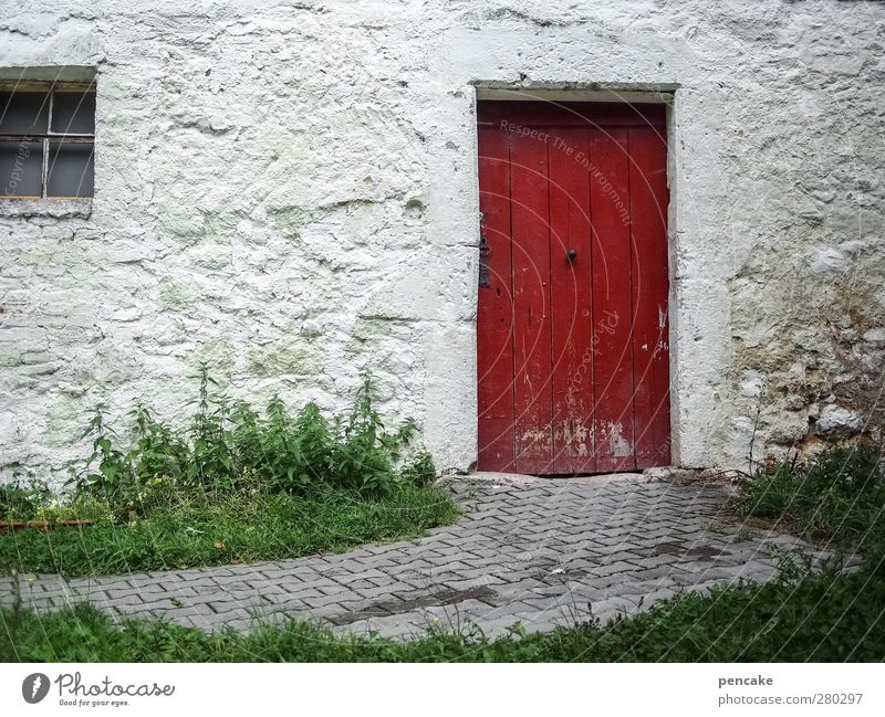 Red door House (Residential Structure) Museum Wall (barrier) Wall (building) Window Door Stone Bright Historic Green White Swabian Jura Open-air museum Farm