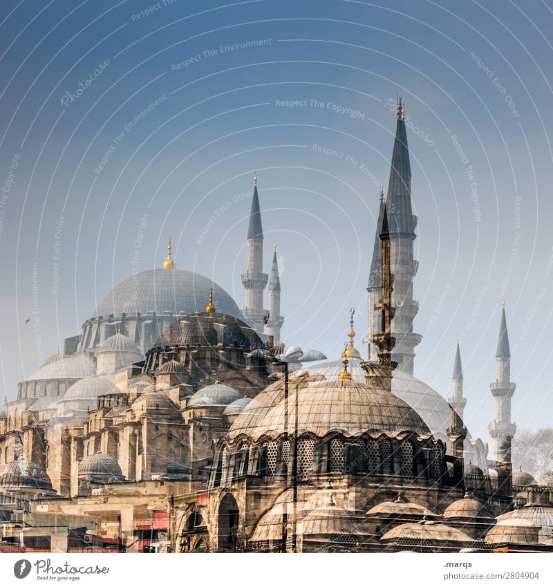 mosque Tourism Cloudless sky Summer Beautiful weather Istanbul Turkey Manmade structures Architecture Mosque Perspective Religion and faith Double exposure