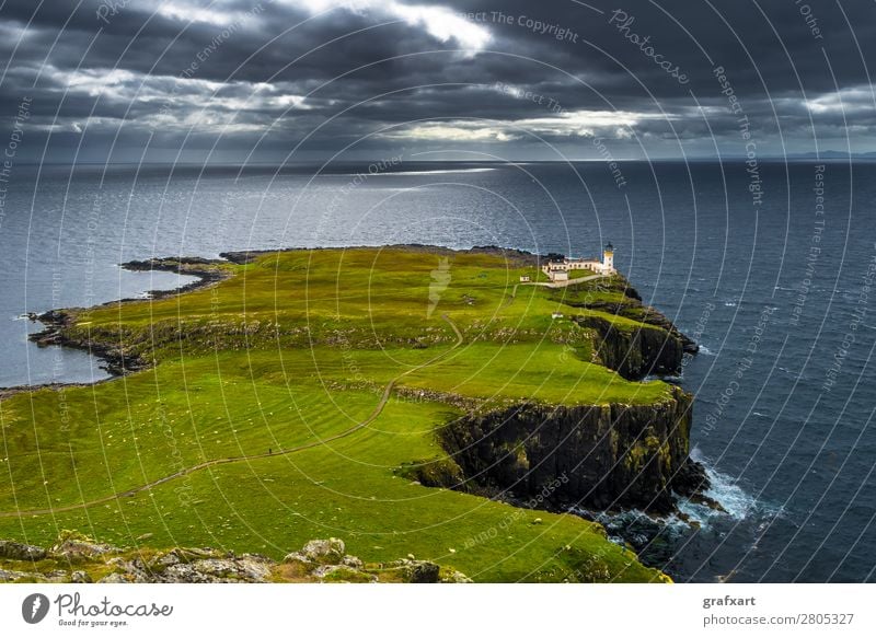 Lighthouse at Neist Point on the Isle of Skye in Scotland Adventure Atlantic Ocean Vantage point Building Past Great Britain Peninsula Western islands Highlands