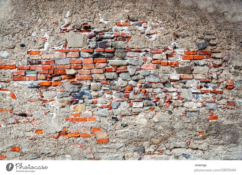 wall Wall (barrier) Wall (building) Brick wall Old Broken Transience Change Colour photo Exterior shot Deserted Copy Space left Copy Space right Copy Space top