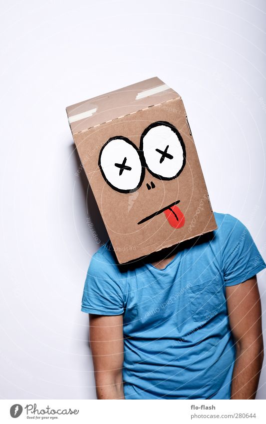 CARTOON - LEAVE Masculine Young man Youth (Young adults) Man Adults 1 Human being Art Stage play Cardboard Hang Hideous Broken Trashy Crazy Blue Sadness