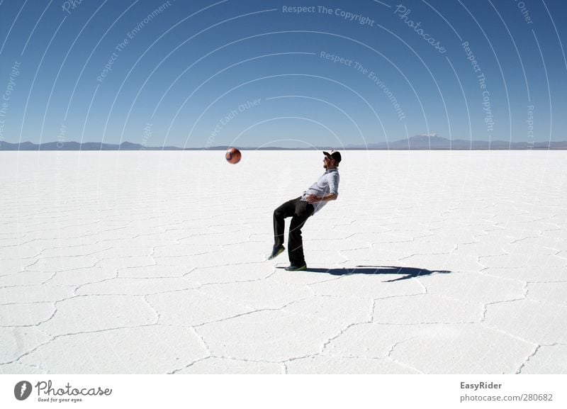 White lawn Soccer Football pitch Human being Masculine Young man Youth (Young adults) 1 Landscape Earth Cloudless sky Drought Rock Lake Salt  lake Desert
