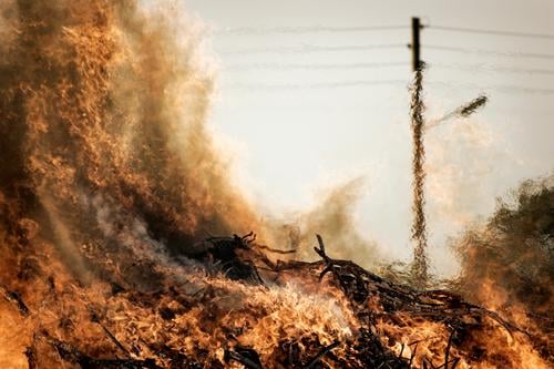 Fire! Elements Climate Climate change Warmth Village Hot Forest fire Easter fire Funeral pyre Electricity pylon Overhead line Disaster Drought Mirage Flame