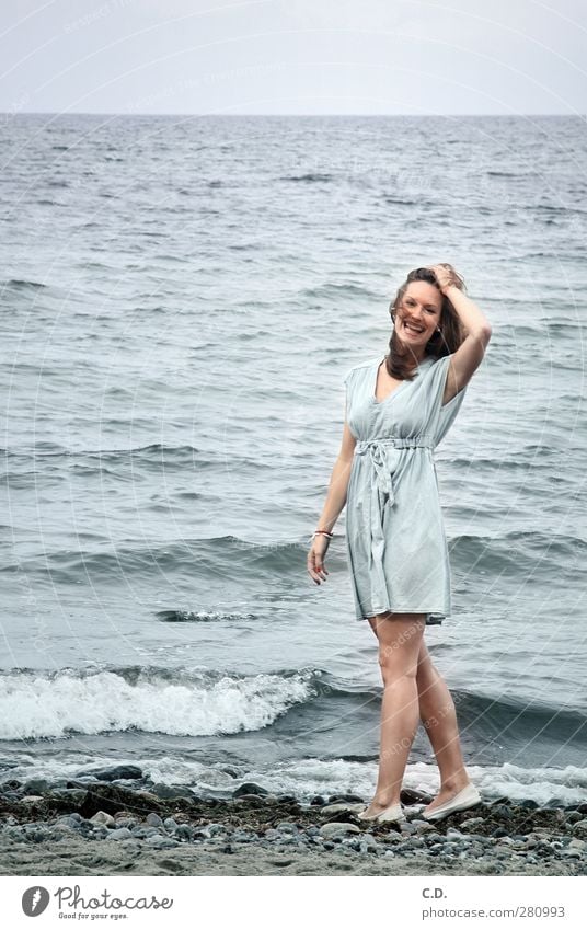 Lia on the beach Joy Summer Feminine Young woman Youth (Young adults) 1 Human being 18 - 30 years Adults Water Sky Horizon Beautiful weather Waves Coast Beach