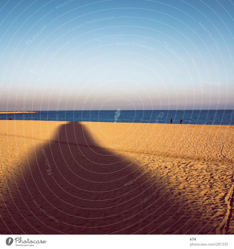 High-rise shadow goes swimming Human being Environment Nature Landscape Elements Sand Water Sky Cloudless sky Summer Beautiful weather Coast Beach Ocean Blue
