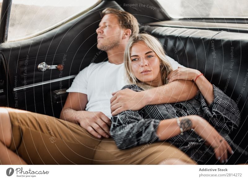 Couple embracing in car Car Love Vehicle Man Woman Lifestyle Together Vacation & Travel Happy Happiness boyfriend 2 girlfriend Trip Youth (Young adults)