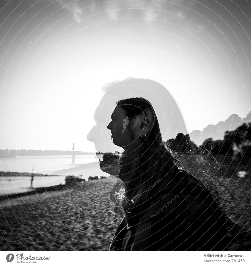 him Human being Masculine Young man Youth (Young adults) Man Adults Life 1 2 30 - 45 years Looking Beach Long-haired Double exposure Black & white photo