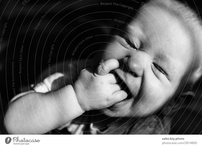 Cute baby smiley Baby Body 1 Human being 0 - 12 months Smiling cute baby blackandwhite baby smiling baby Closed eyes Black & white photo Interior shot