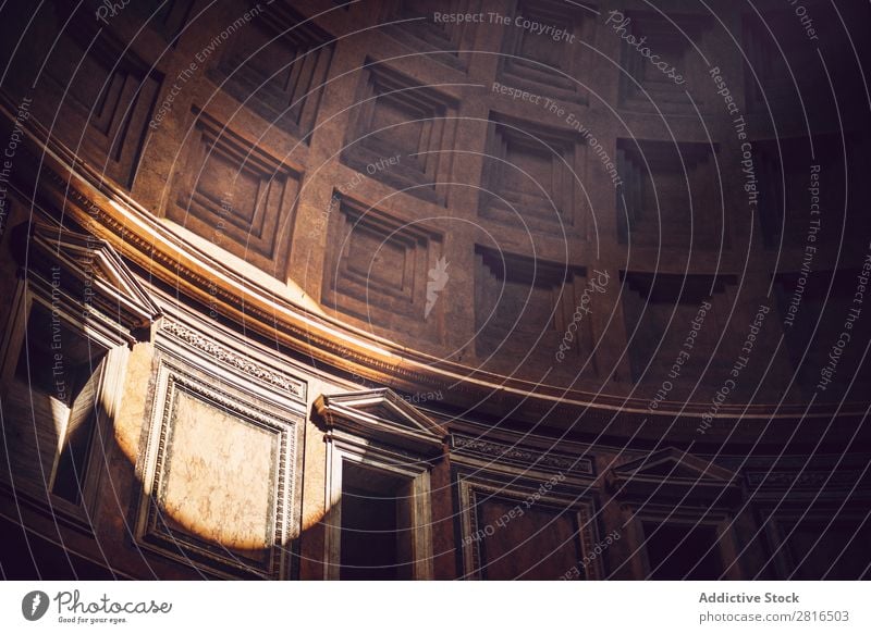 Interior of Rome Agrippa Pantheon, Italy Light Dome domed Landmark Roof Interior design Detail Italian Sunbeam historical Stone Vacation & Travel Marble