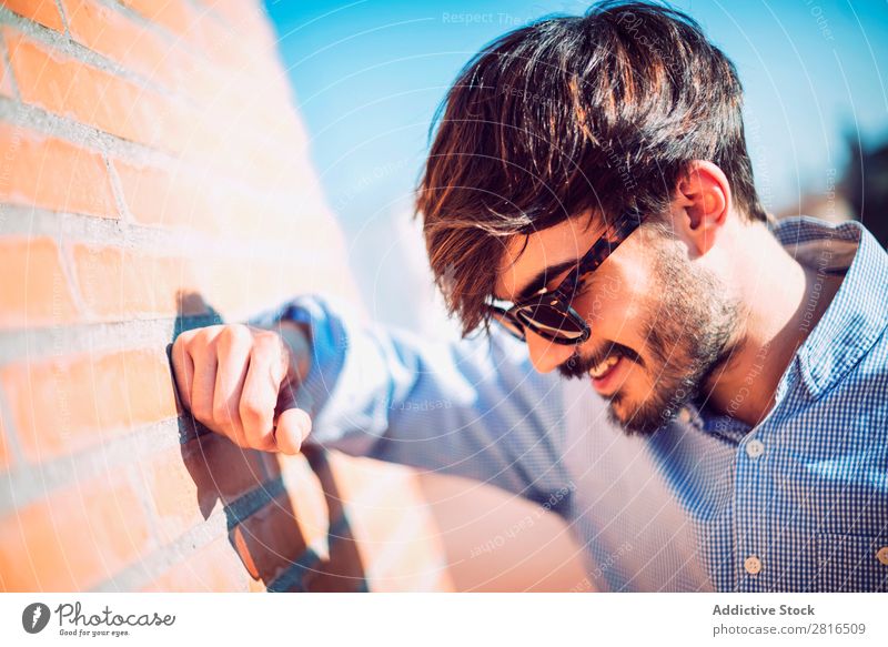 Handsome caucasian young man in casual clothes in urban environment Portrait photograph Youth (Young adults) Smiling Man 20s Guy Cool (slang) Exterior shot Life