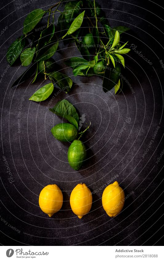 Fresh lemons on dark table Lemon Fruit Food Background picture Diet Green Healthy Natural Organic Raw Agriculture Mature Table Bird's-eye view Vegetable
