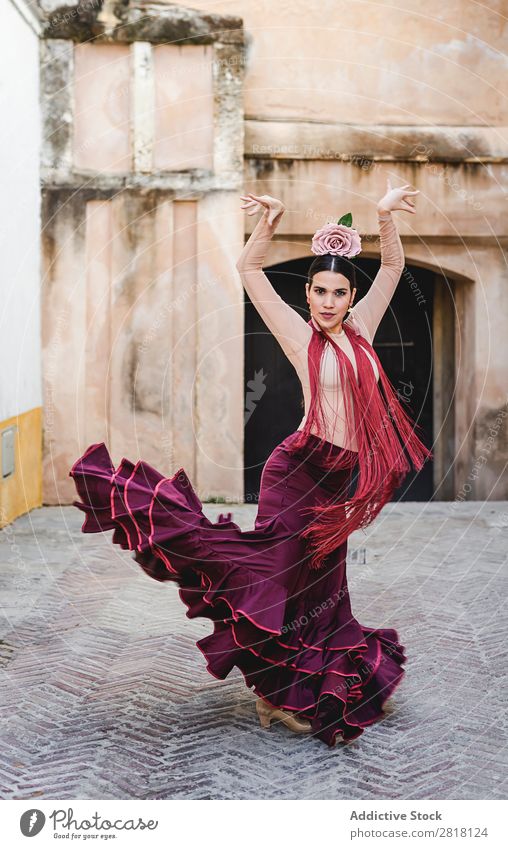 flamenco dancer in the streets of sevilla Flamenco Street Seville Dance Costume Characteristic Spain Spanish Andalusia Woman Youth (Young adults) Brunette