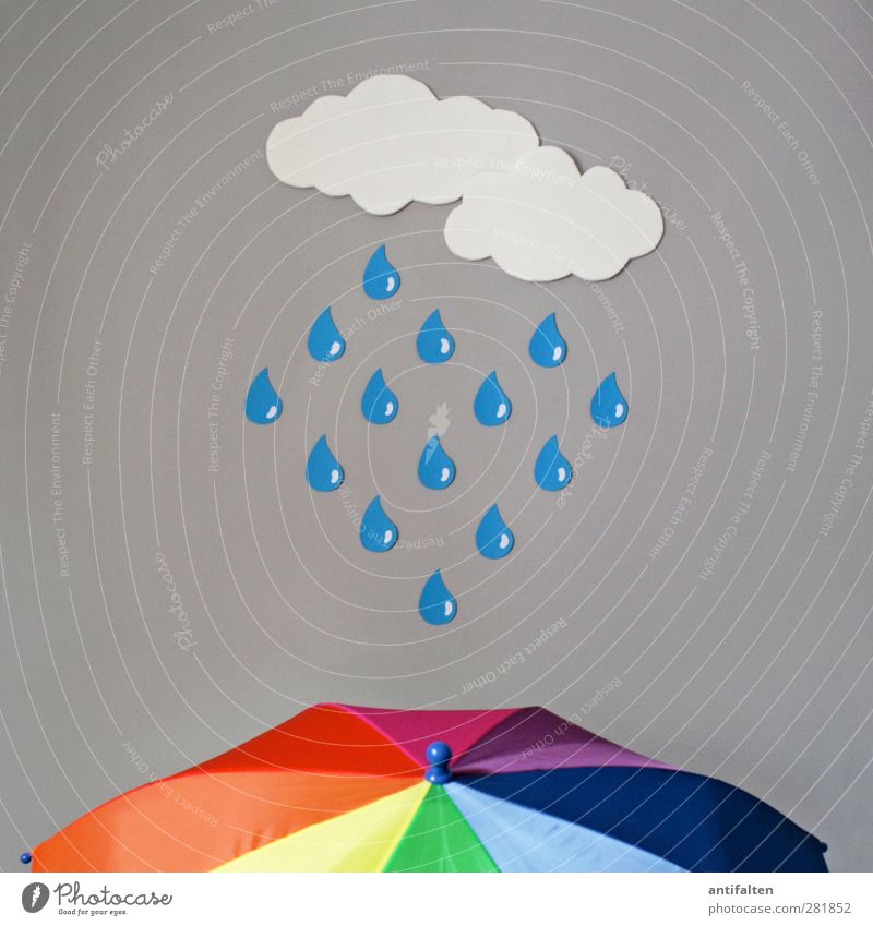 rain Clouds Rain Umbrella Umbrellas & Shades Plastic Drop To fall Blue Multicoloured Yellow Green Violet Orange Pink Red White Happiness Authentic False Really