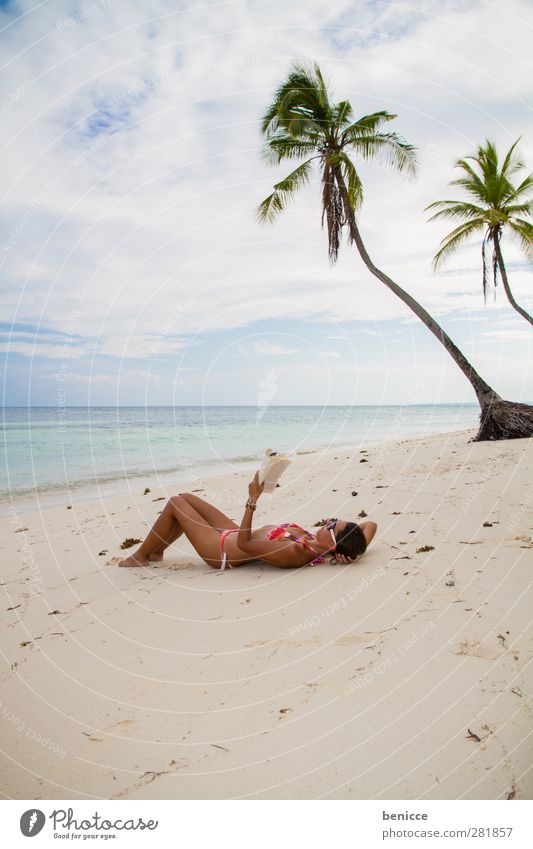 Book and Beach Woman Human being Reading Relaxation Lie Sandy beach Vacation & Travel voyage Hat Sunhat Education Study Philippines Ocean Water Smiling Laughter