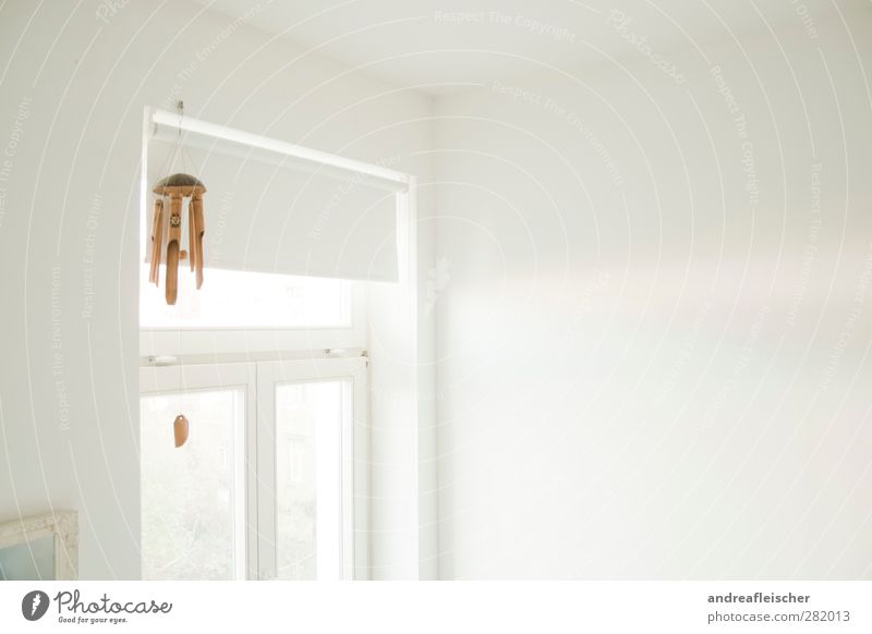 room look. House (Residential Structure) Window Esthetic Interior design Room Corner of the room White Light Calm Wind chime Brown Mirror Roller blind Shadow