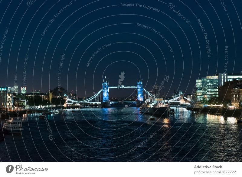 Amazing cityscape in night lights Skyline Embankment Tourism Town London England Vacation & Travel Panorama (Format) Twilight Landscape River bank Reflection