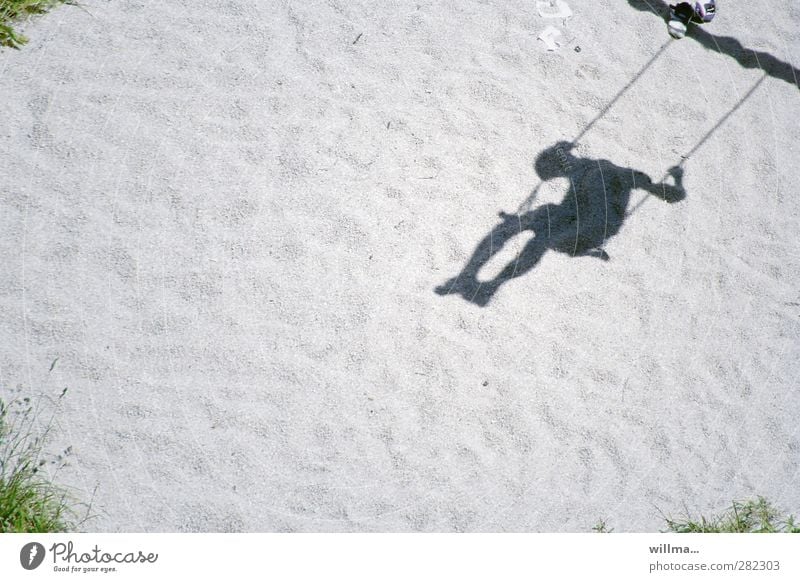 Child on a swing, alone, shadow play Shadow To swing Playing Joy Shadow play Shadow child Sand Swing Shadowy existence Loneliness Copy Space Human being