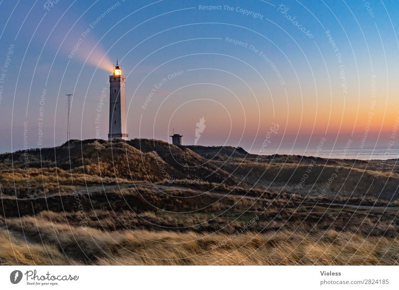blavandshuk fyr lighthouse II Lighthouse Blavands Huk Blavands Fyr Denmark Dune Beach dune Marram grass Jutland North Sea Dugout Sunset Twilight Dark