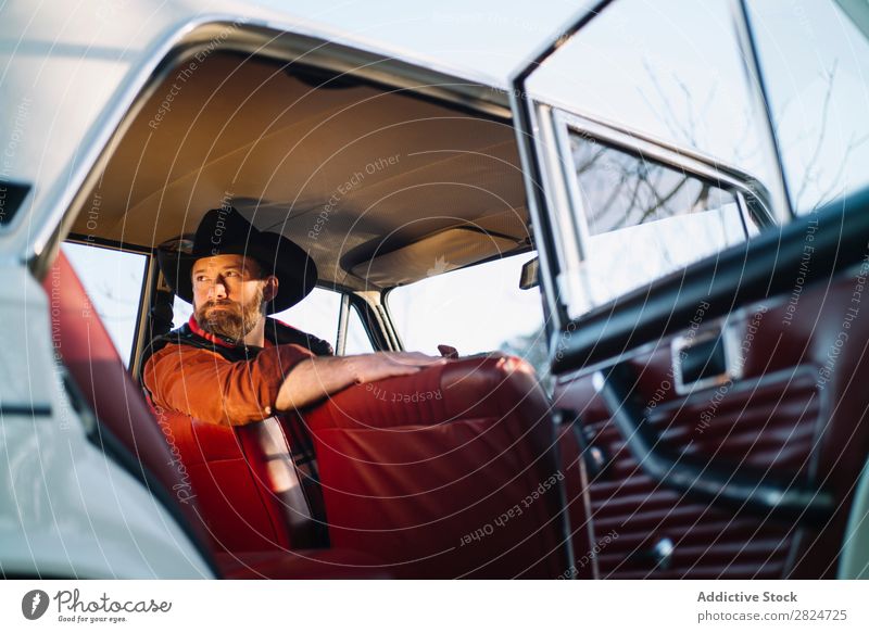 Man driving vintage car Car Vintage Retro White Vehicle Classic Old Adults Vacation & Travel Human being Transport Drive Elegant Antique Nostalgia Driver