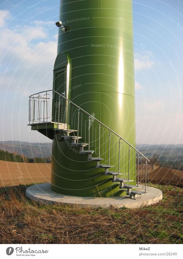 The stairs Wind energy plant Entrance Field Architecture Energy industry Nature Stairs Iron-pipe Column