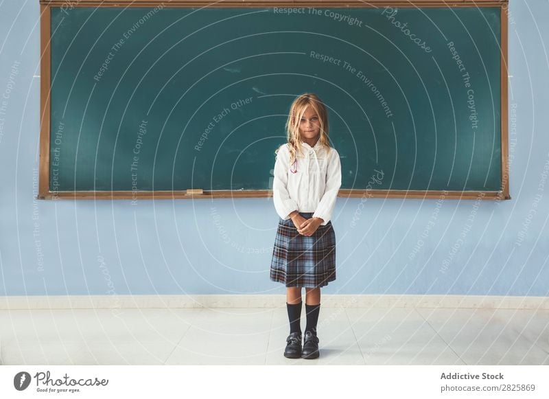 Cute girl at blackboard Girl Classroom Blackboard Stand Education School Grade (school level) Student Youth (Young adults) Study Child Lessons learn Pupil