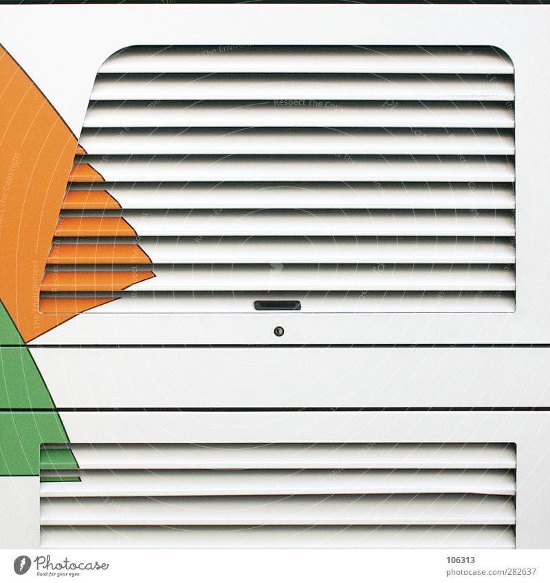 † Metal Line Green Orange Slit Flap Ventilation Parallel Graphic Convertible roof Vent slot Storage Structures and shapes Colour Colour photo Exterior shot