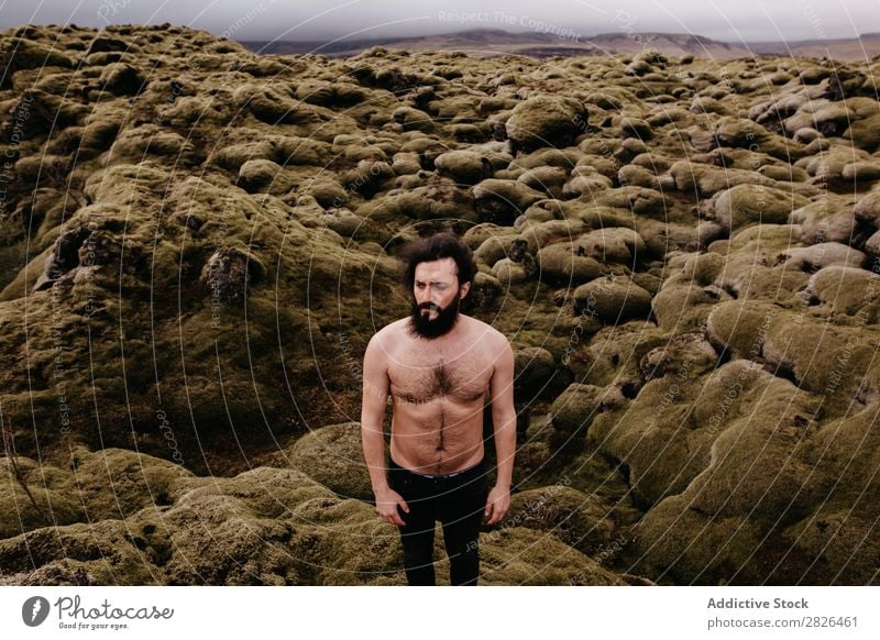 Shirtless muscular bearded man in Icelandic nature Man topless Muscular Nature Youth (Young adults) Summer Lifestyle Human being Mountain handsome shirtless