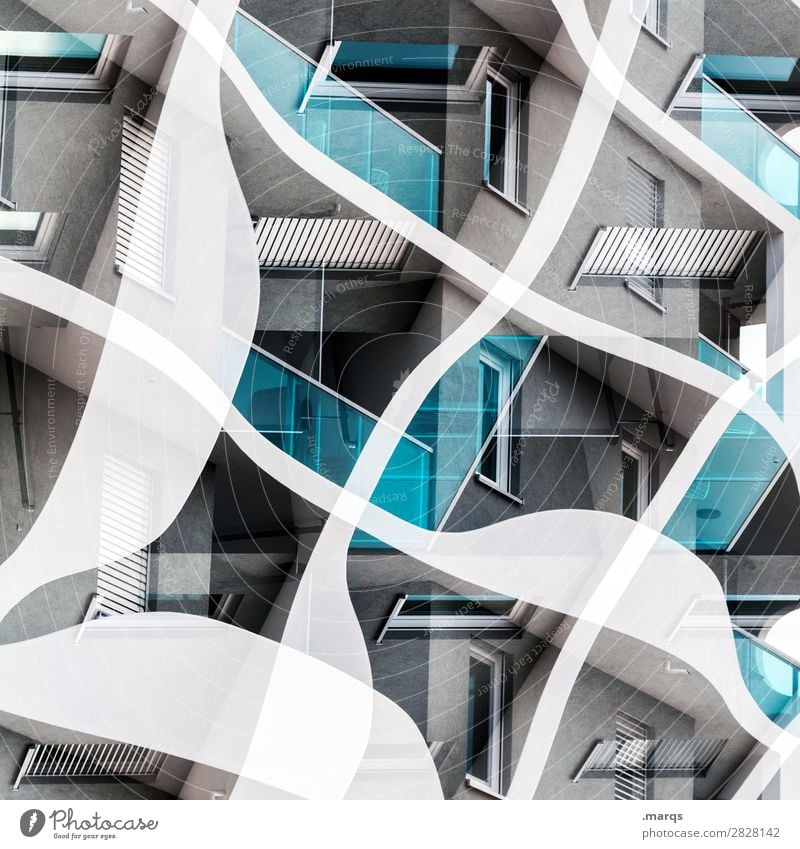 Apartment house abstract dwell House (Residential Structure) Gray Real estate market Rent Abstract Window Facade Blue Architecture Esthetic Curved Line Building