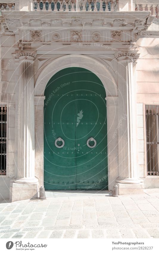 Arched ancient door on the streets of Genova Style Tourism City trip Culture Town Building Architecture Facade Door Monument Old Historic Retro Green Safety
