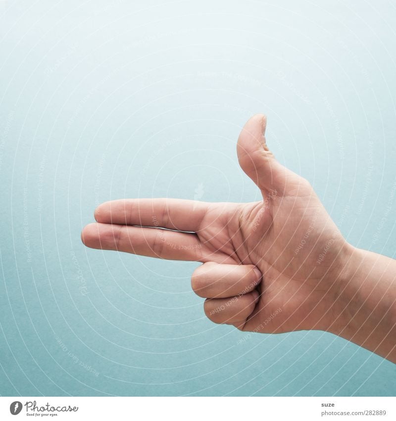 photo shoot Skin Arm Hand Fingers Sign Communicate Cool (slang) Simple Bright Hip & trendy Threat Middle finger Thumb Forefinger Light blue Gesture European