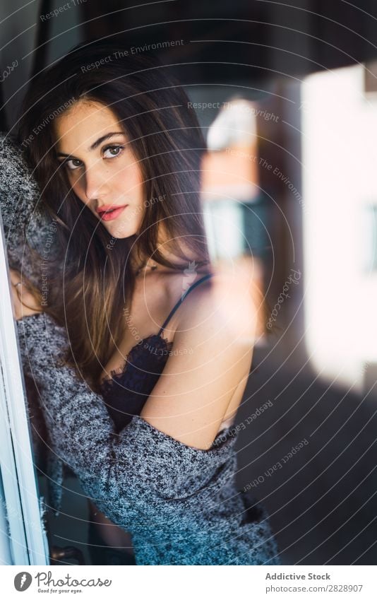 Beautiful sensual model through glass Woman To enjoy Beauty Photography Delicate human face Natural Posture Relaxation Feminine Alluring Youth (Young adults)