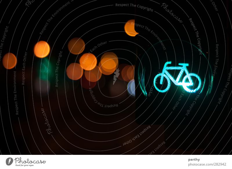 Free for Bikes Town Transport Passenger traffic Cycling Traffic light Road sign Mobility Colour photo Exterior shot Detail Deserted Copy Space bottom Night