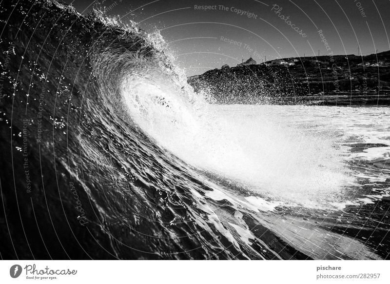 shaft Nature Elements Water Waves Coast Ocean Movement Aggression Esthetic Threat Dark Gigantic Black Black & white photo Exterior shot Day Contrast