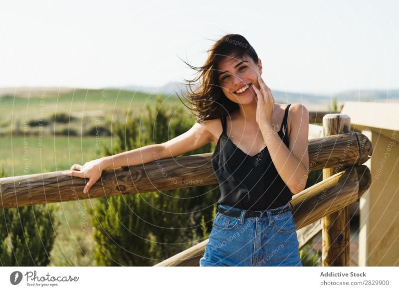 Pretty smiling woman in countryside Woman Smiling pretty Landscape Happy Beautiful Portrait photograph Nature Attractive Cheerful Human being Lifestyle