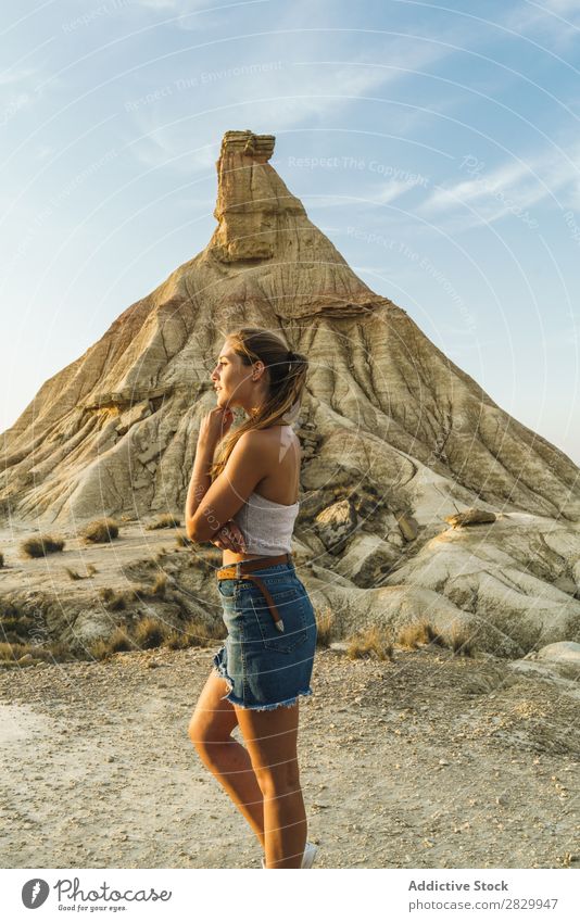 Pensive woman at cliff Woman Cliff Think pretty Youth (Young adults) Considerate Looking away Posture Beautiful Girl Nature Human being Lifestyle