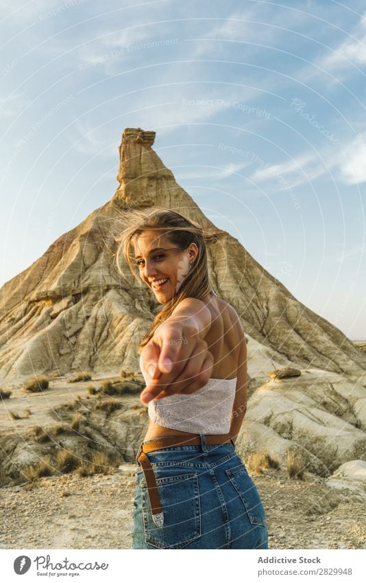 Sensual woman posing at cliff Woman Cliff follow me Gesture To enjoy pretty Youth (Young adults) Posture Beautiful Girl Nature Human being Lifestyle