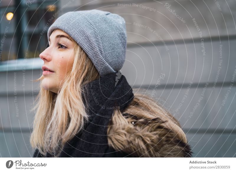 Stylish sensual woman on snowy street Woman Style Street fashionable To enjoy Youth (Young adults) pretty Snow Winter Cold Cool (slang) Fashion warm clothes
