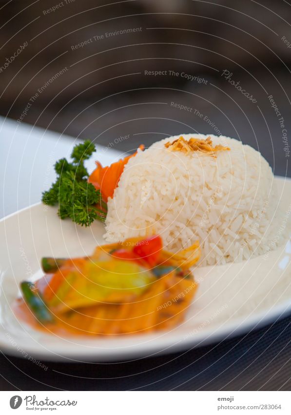 Asia Nutrition Lunch Dinner Business lunch Vegetarian diet Asian Food Plate Exotic Delicious Rice Colour photo Exterior shot Close-up Deserted Copy Space top