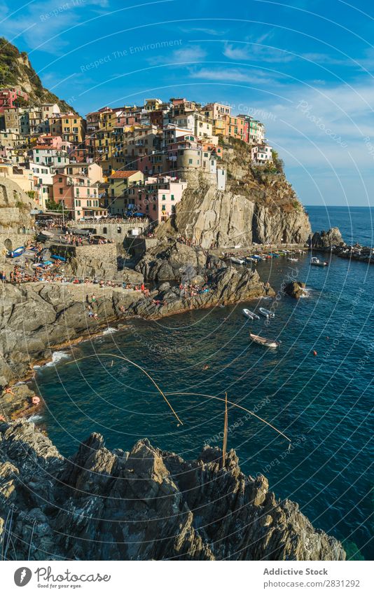 landscape of cityscape an sea Skyline Rock Landmark Countries Landscape Destination Town national Cliff Vacation & Travel Italy waving Tourism City Summer