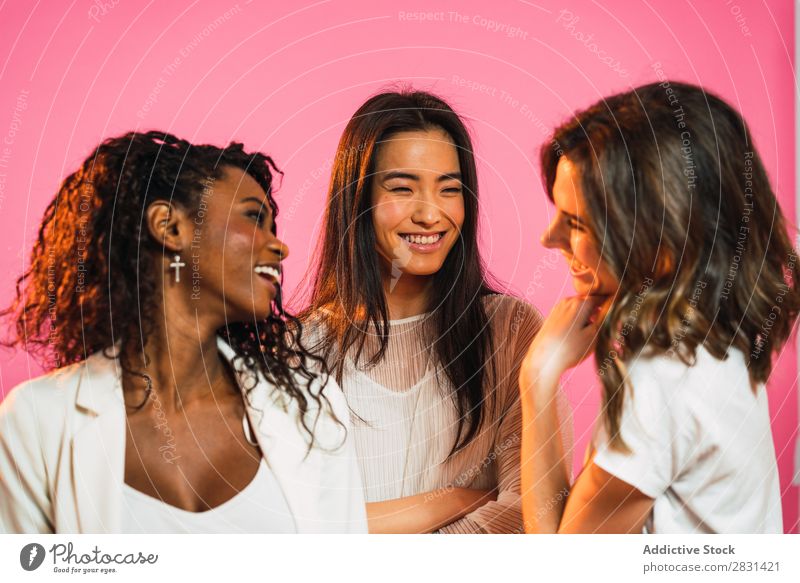 Cheerful multiracial women friends posing Woman pretty Portrait photograph Youth (Young adults) Friendship Black asian diversity multiethnic