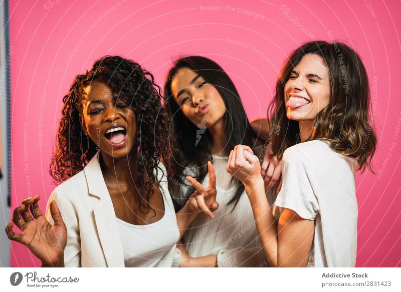 Cheerful multiracial women friends posing Woman pretty Portrait photograph Youth (Young adults) Friendship Black asian diversity multiethnic
