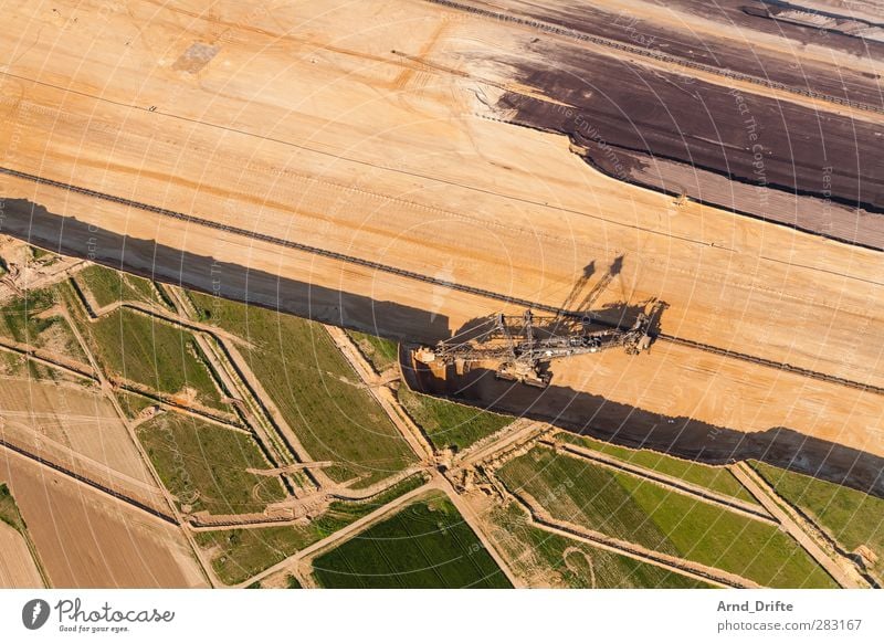 open pit lignite mine Energy industry Coal power station Environment Landscape Brown Green Excavator Lignite dig Soft coal mining Pit Hollow open pit mining