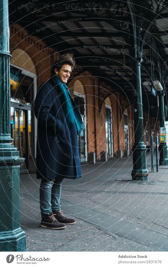 Young stylish man on station Man handsome City Street Station Railroad Passenger Wait Youth (Young adults) Town Lifestyle Easygoing Fashion Style Looking away