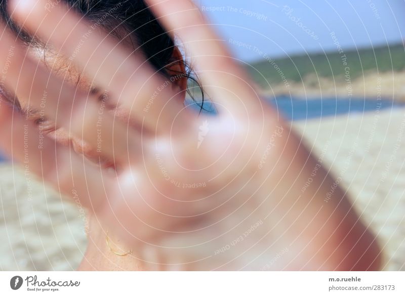 NO! Lifestyle Vacation & Travel Trip Freedom Summer Summer vacation Sun Beach Ocean Island Human being Feminine Skin Head Hair and hairstyles Face Hand Fingers