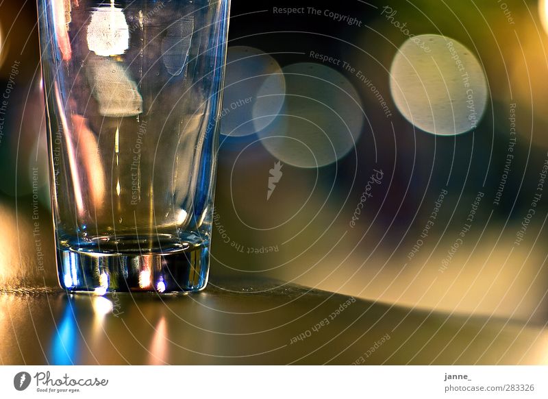 glass Glass Wood Blue Brown Yellow Table Tumbler Blur Colour photo Multicoloured Night Light Reflection