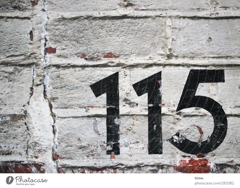 Orientation aid (II) Wall (barrier) Wall (building) Brick Digits and numbers 115 Old Dirty Historic Trashy Dry Accuracy Arrangement Town Brick wall Brick facade
