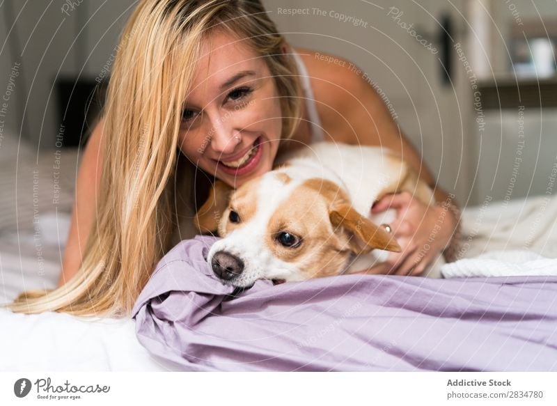 Sexy young woman at home playing with her dog Dog Pet Love Human being House (Residential Structure) Youth (Young adults) Eroticism Girl Woman Caucasian Happy